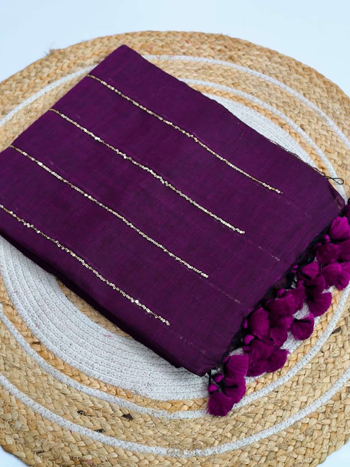 Pure Mulmul Cotton Sequin Chain Saree