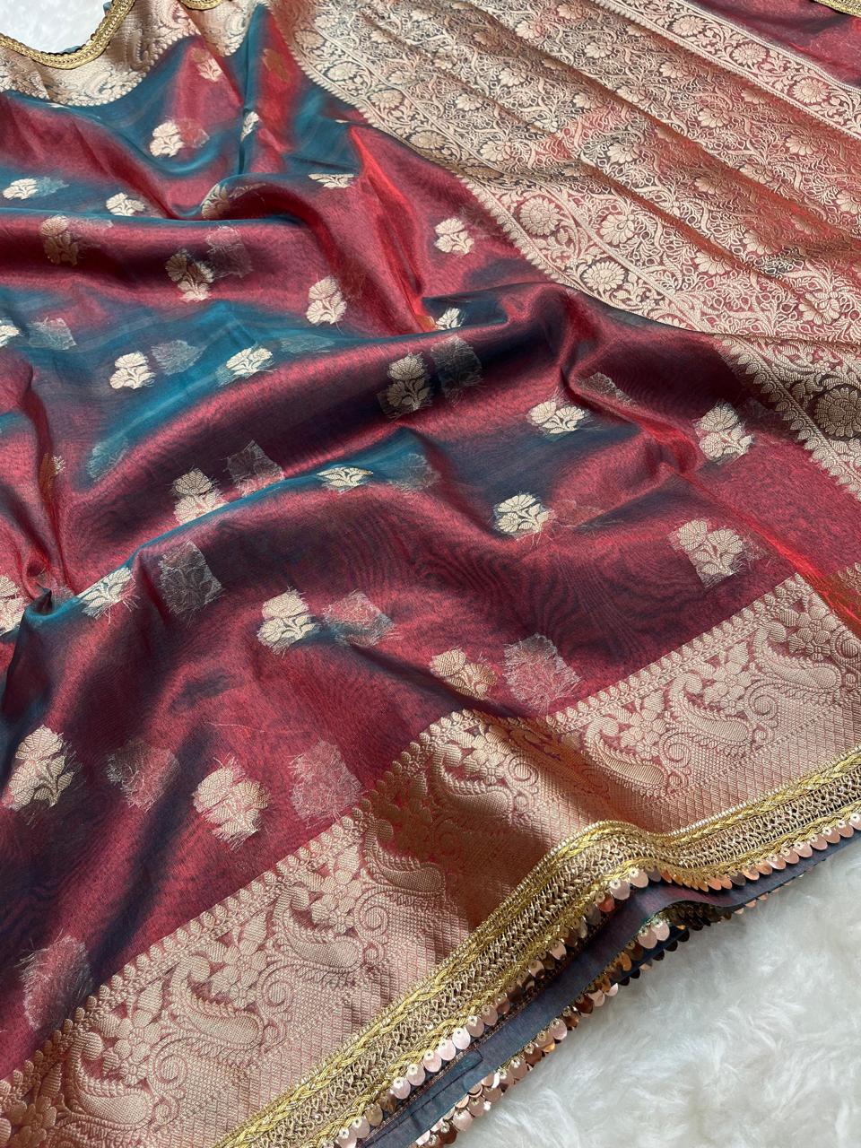 Tissue Silk Saree with Lace Work