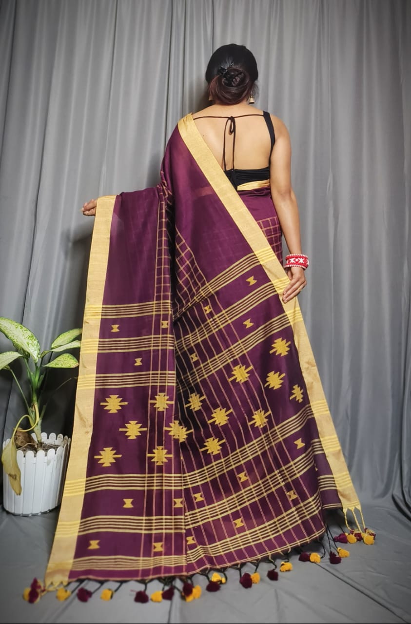 Premium Cotton Check Buti Saree