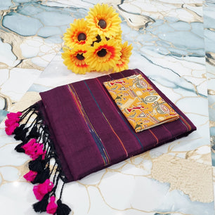 Handwoven Khesh Saree with Kalamkari Blouse Piece