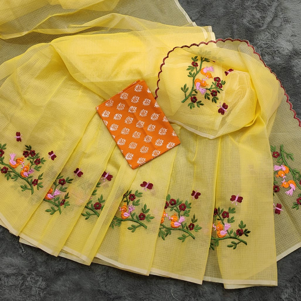 Kota Doria Embroidery Saree