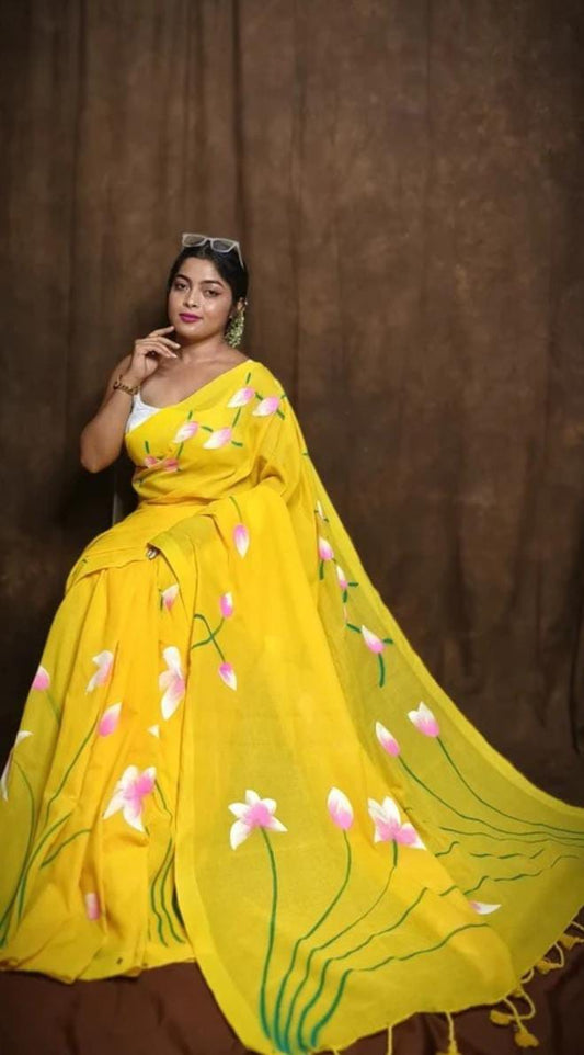 Handwoven Cotton Saree with Hand Printing