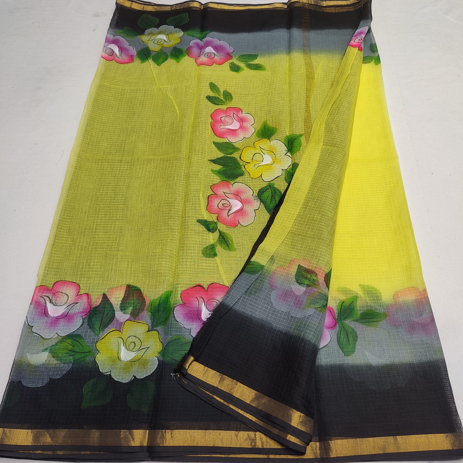 Kota Doria Pure Cotton Brush Paint Saree