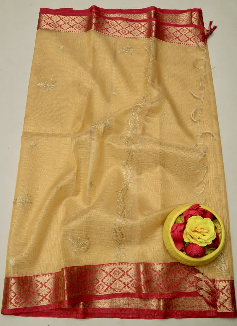 Kota Doria Semi Silk Hand Pittan Work Saree