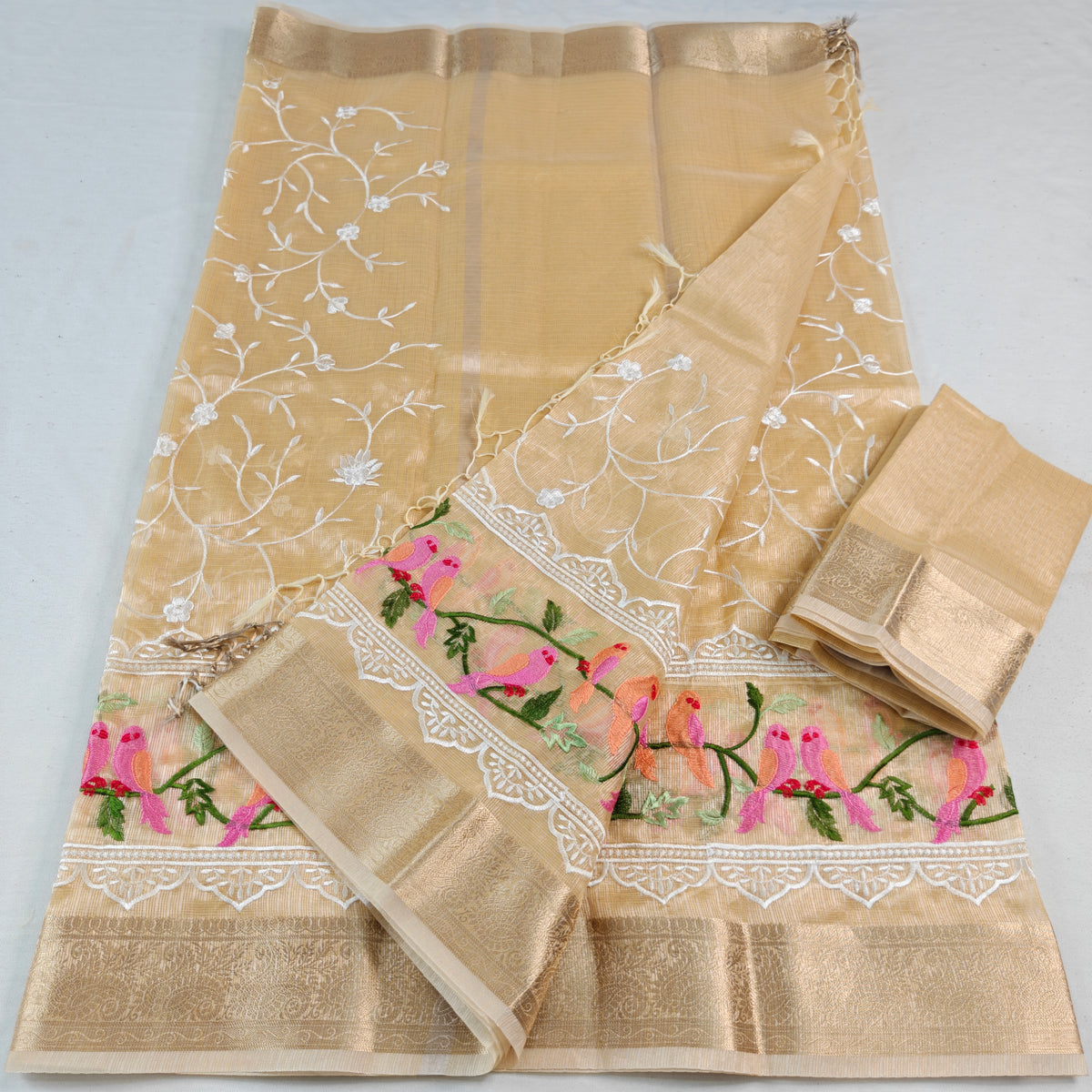 Kota Doria Tissue Saree with Computerized Embroidery