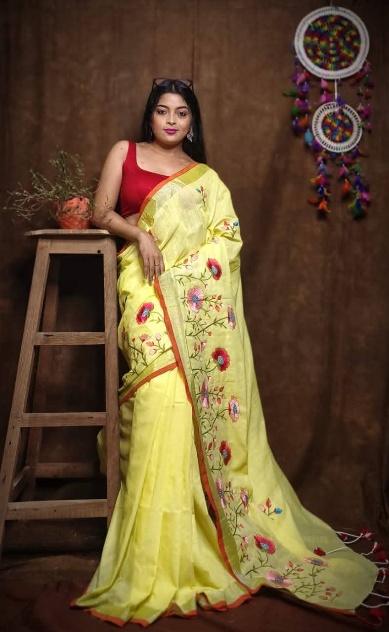 Linen by Linen Saree with Embroidery