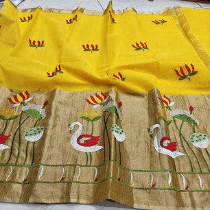 Pure Cotton Kota Doria Half Tissue Embroidery Saree
