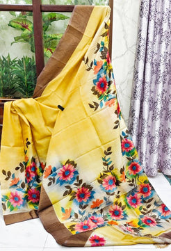 Hand Painted Pure Tussar Silk Saree