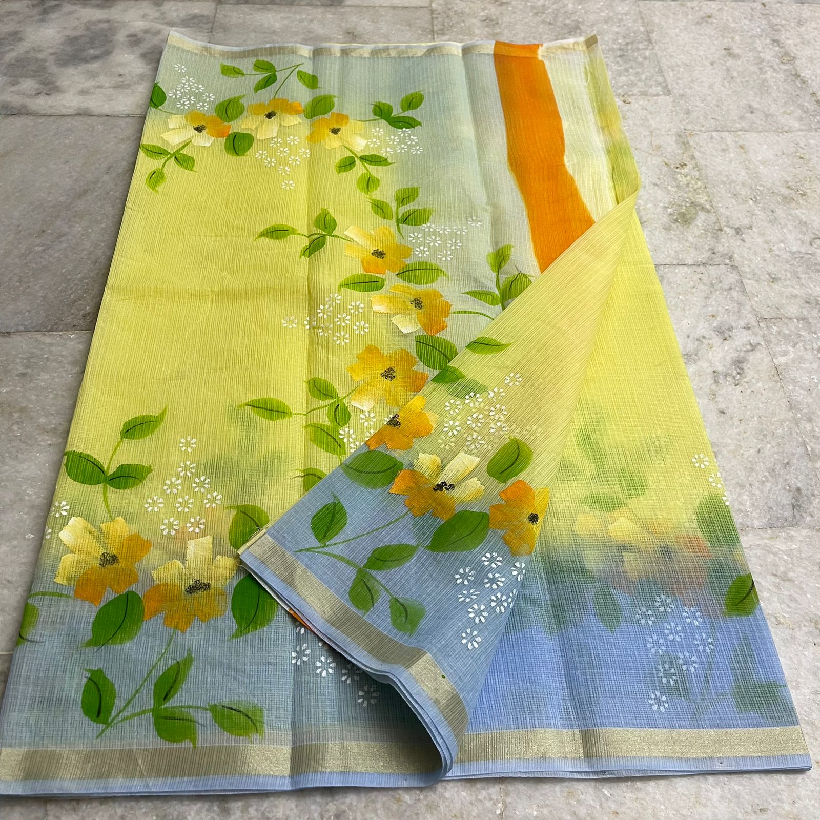 Kota Doria Hand Painted Saree