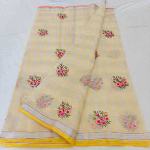 Kota Doria Mix Cotton Computerized Embroidery Saree