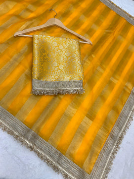 Tissue Organza Saree with Lace Work