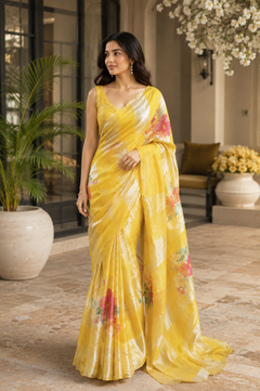 Tissue Crush & Organza Hand Brush Saree