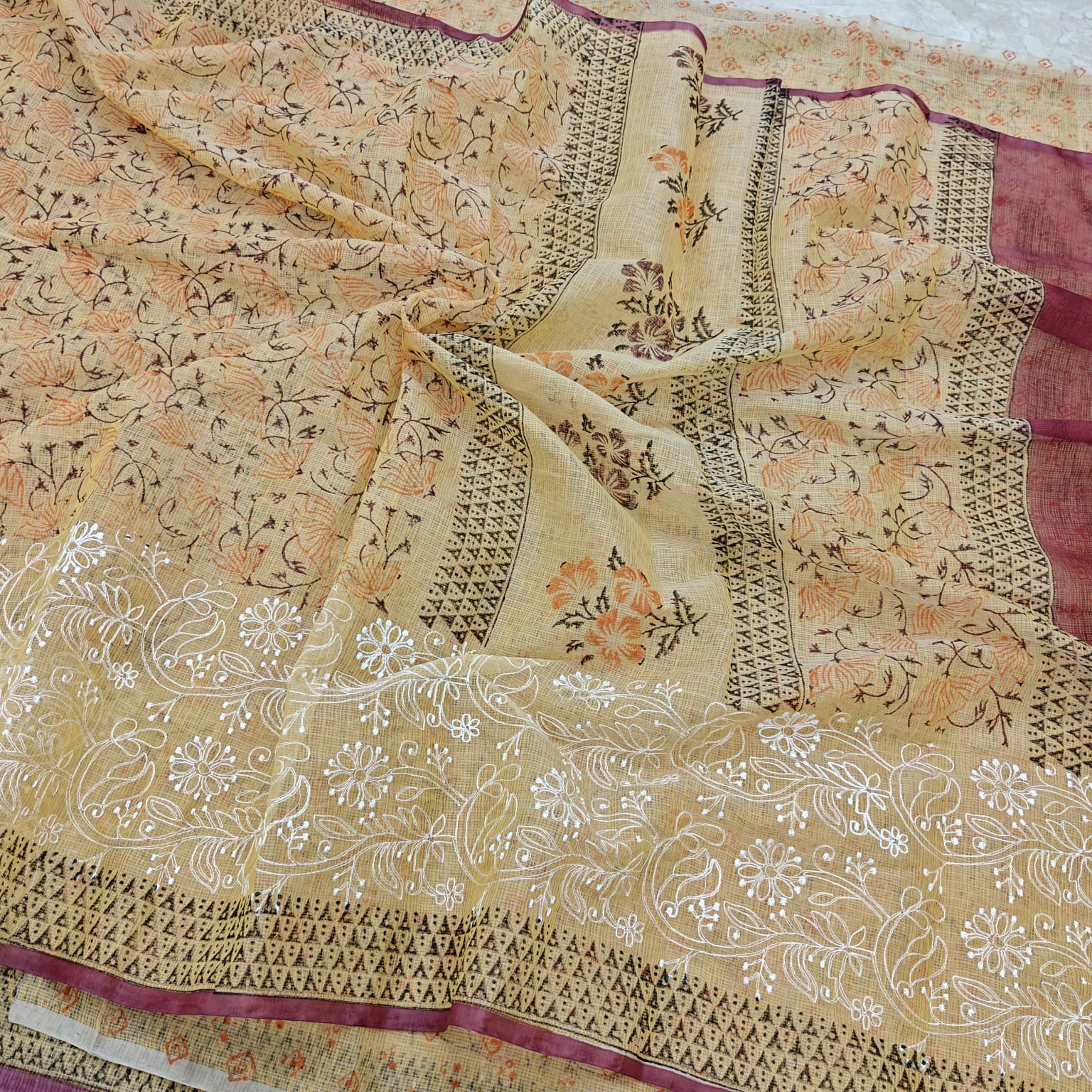 Printed Cotton Kota Saree with Embroidery Work