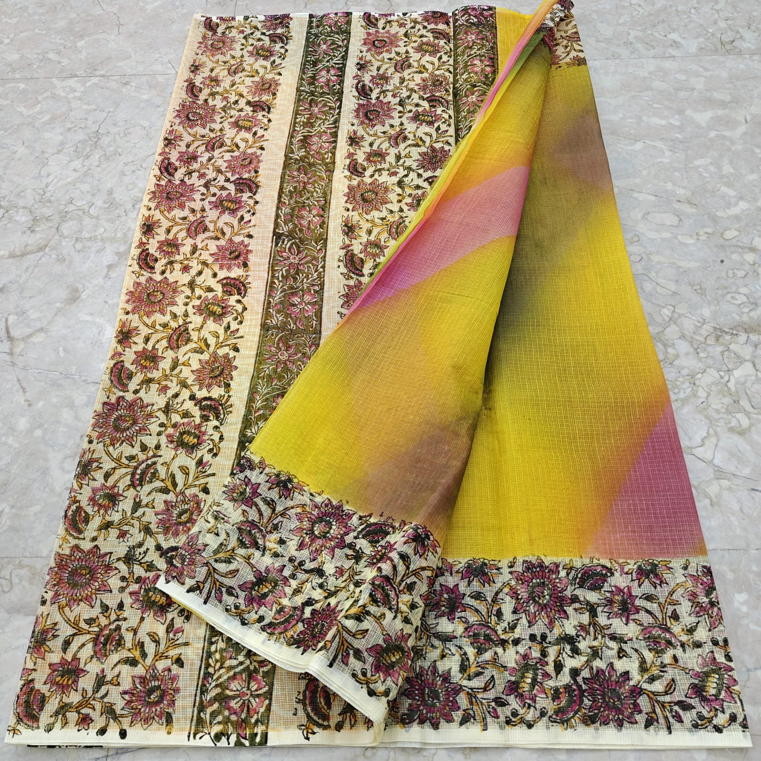 Kota Doria Hand Block Print Saree