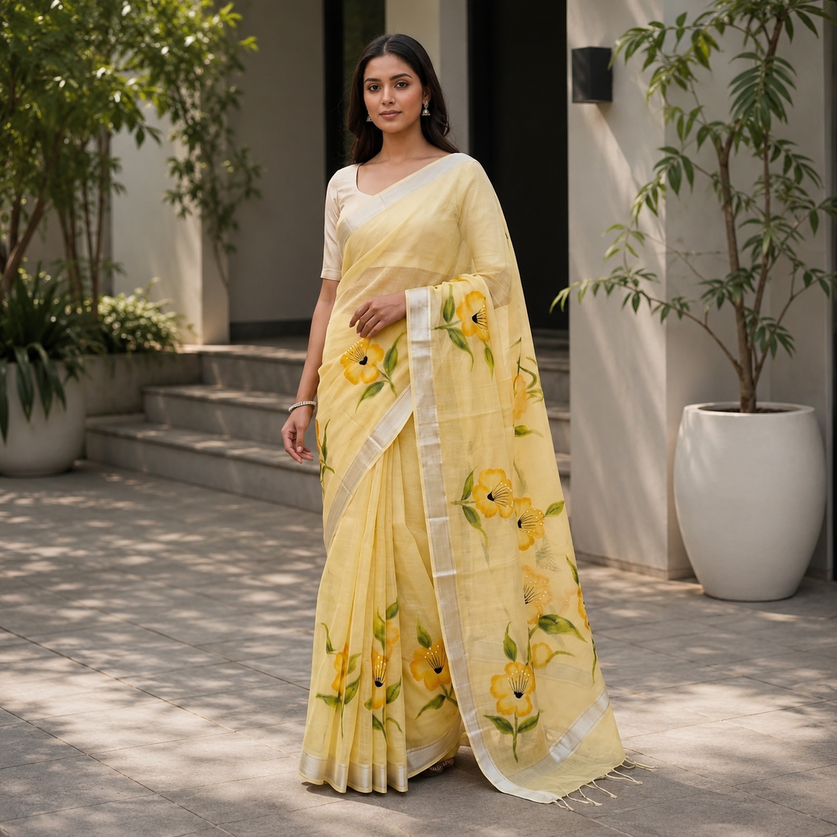 Kota Doria Hand Painted Saree