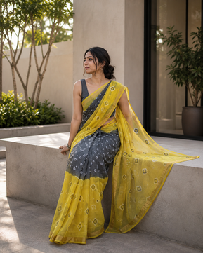 Pure Cotton Kota Doria Hand Shibori Bandhej Saree