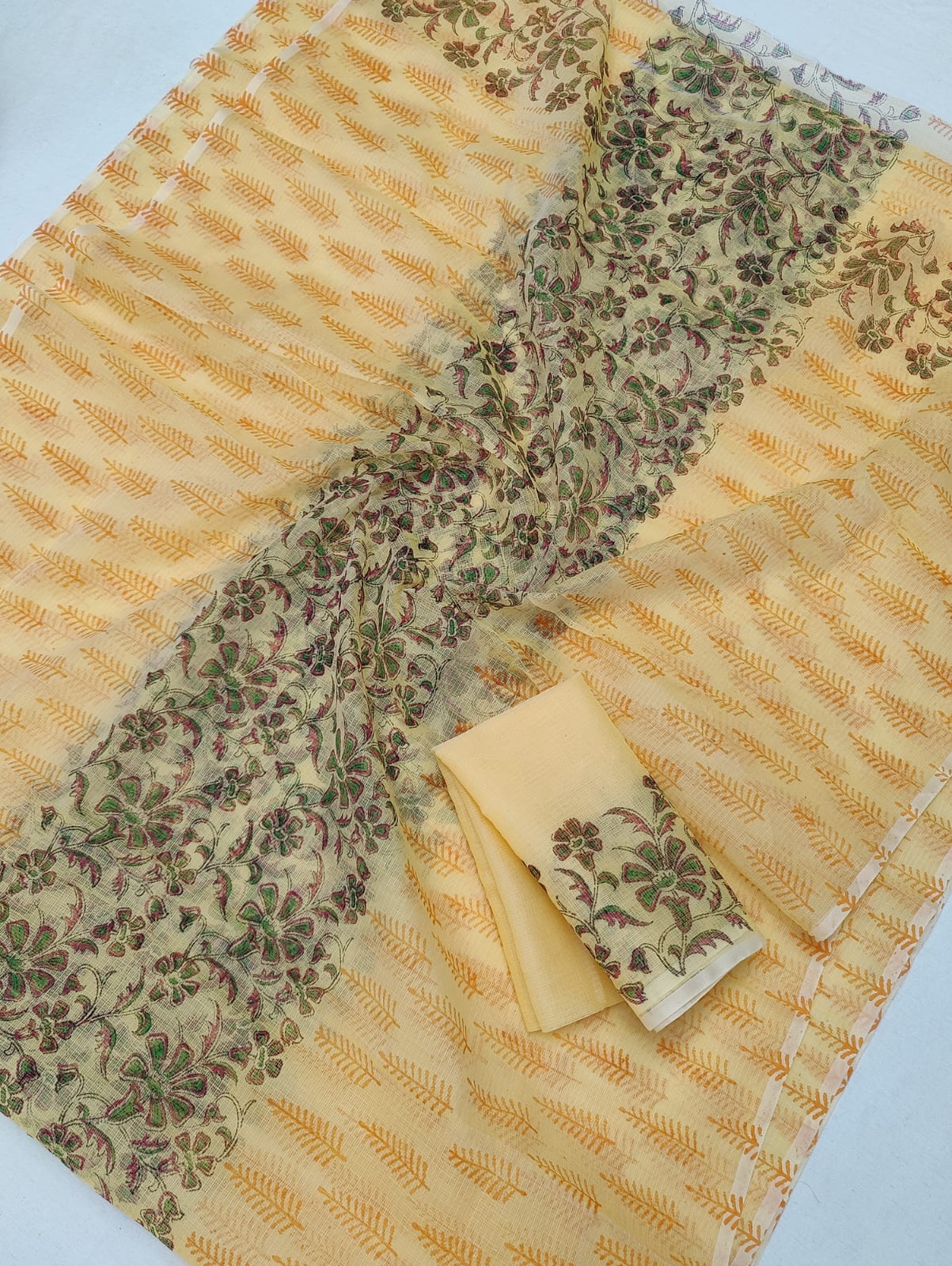 Kota Doria Soft Cotton Hand Block Printed Saree