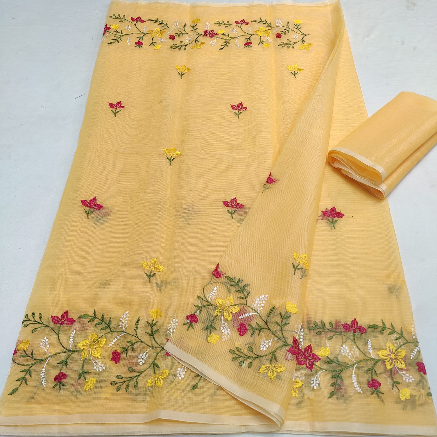 Kota Doria Embroidery Saree