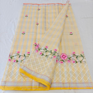 Kota Doria Mix Cotton Computerized Embroidery Saree