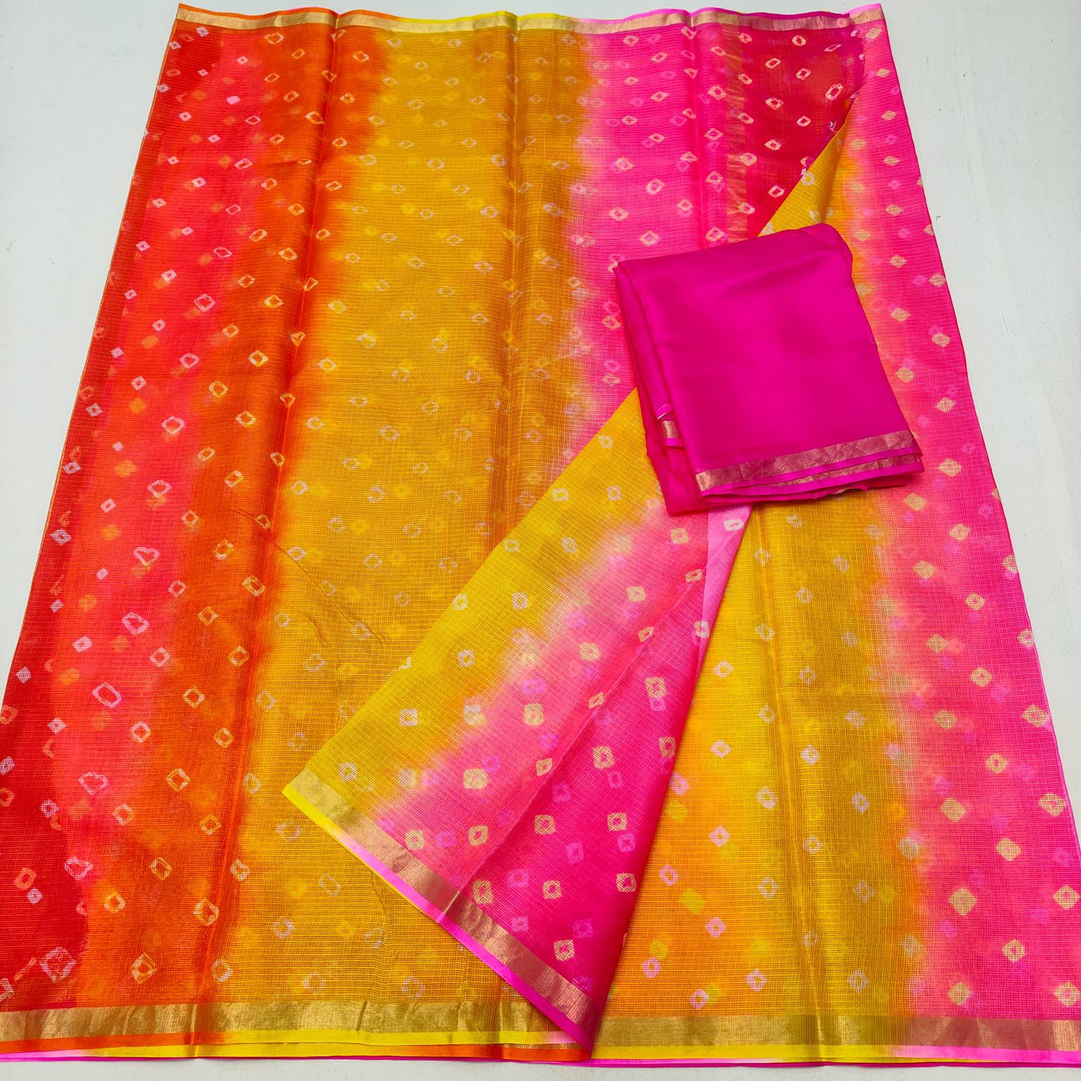 Kota Doria Silk Bandhej Sare