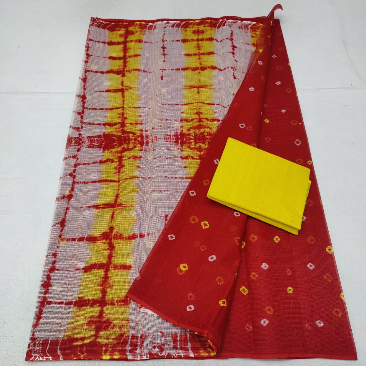 Kota Doria Pure Cotton Saree with Shibori/Batik/Bandhej Dye