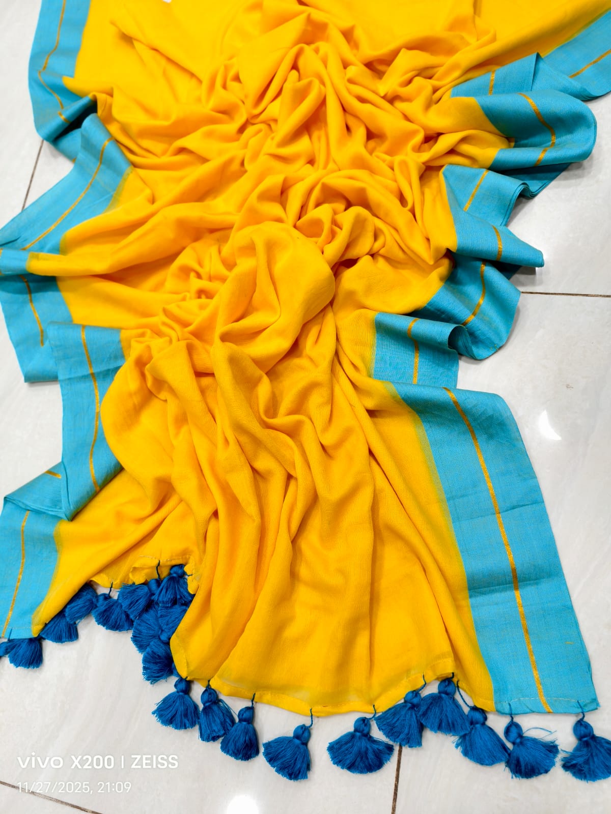 Contrast Border Mulmul Cotton Saree