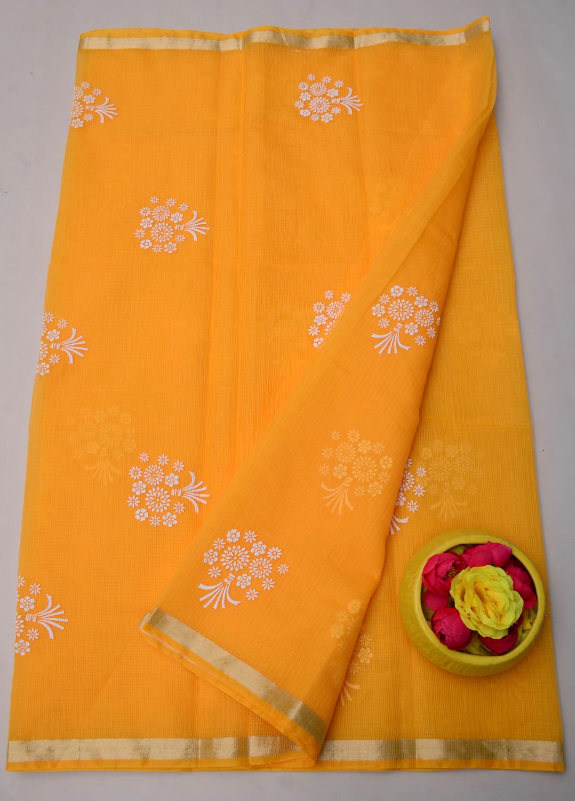 Kota Doria Hand Foam Print Saree