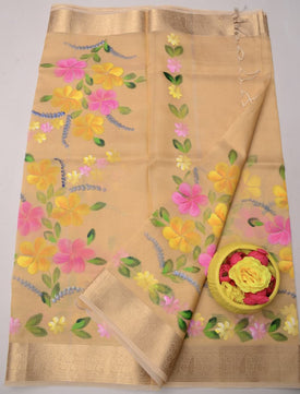 Kota Doria Semi Silk Hand Painted Saree