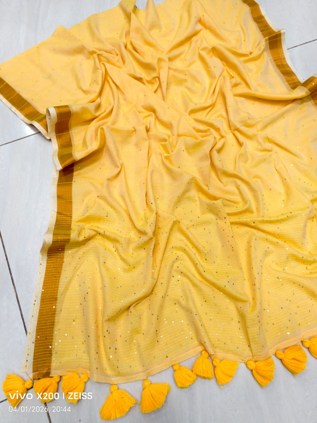 Handloom Sequins Cotton Saree with Zari Border