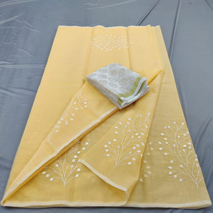 Kota Doria Mix Cotton Saree with Hand Machine Embroidery