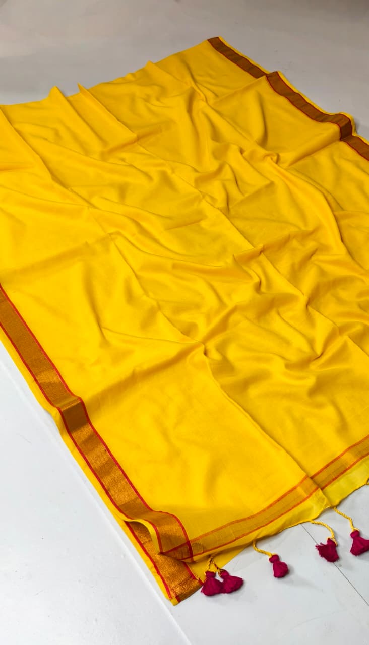 Mulmul Cotton Copper Zari Border Saree
