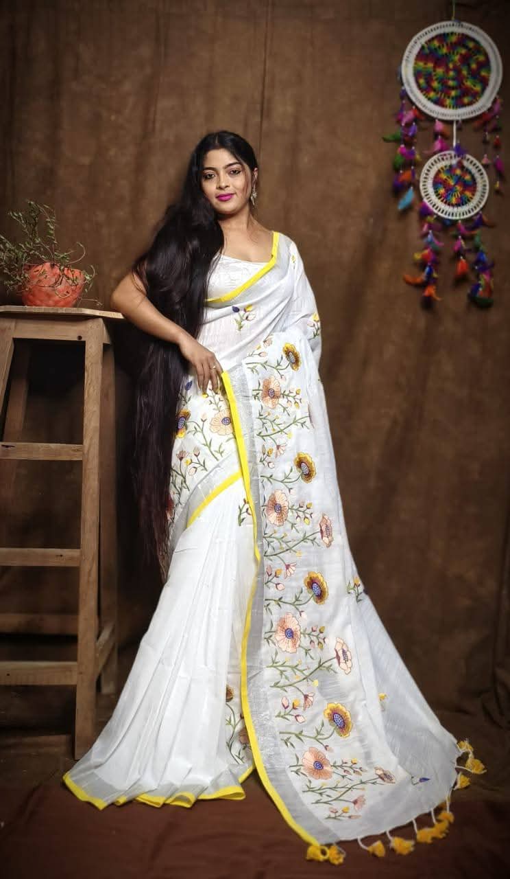 Linen by Linen Saree with Embroidery