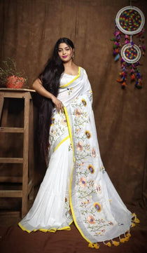 Linen by Linen Saree with Embroidery