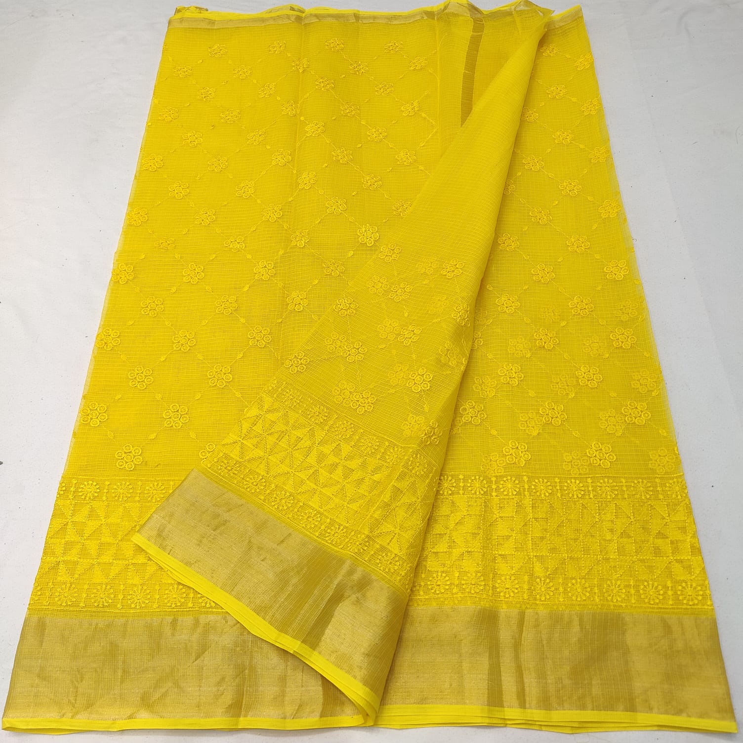 Kota Doria Chikankari Embroidery Saree