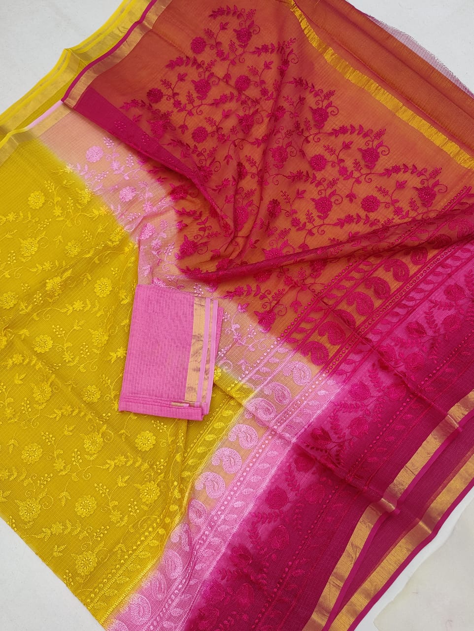 Pure Cotton Kota Doria Chikankari Saree