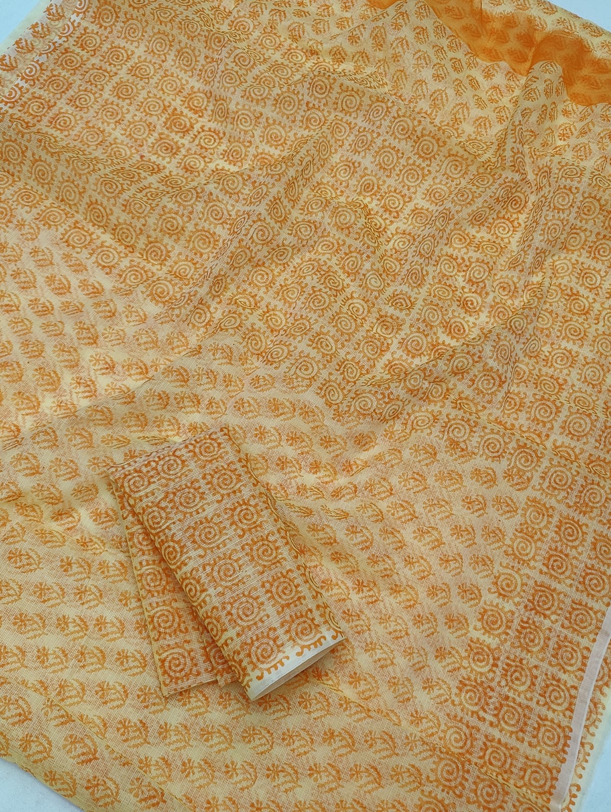 Kota Doria Soft Cotton Hand Block Printed Saree