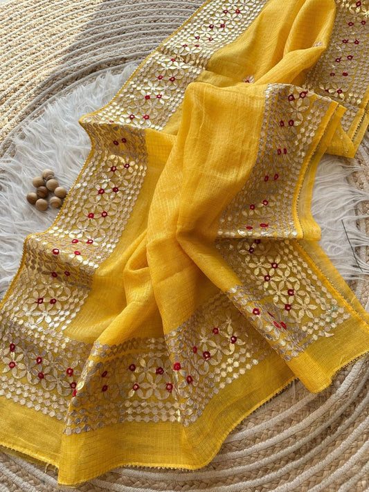 Kota Doria Mix Cotton Gotta Patti Work Saree
