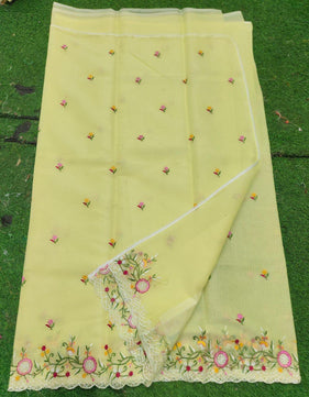 Kota Cotton Embroidery Cut & Lace Work Saree
