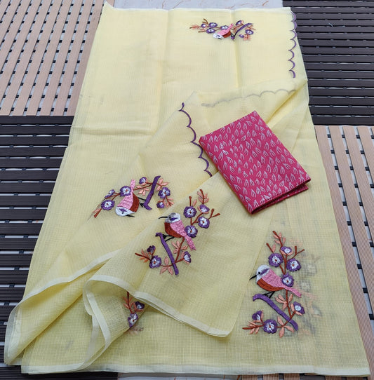 Kota Doria Embroidery Saree