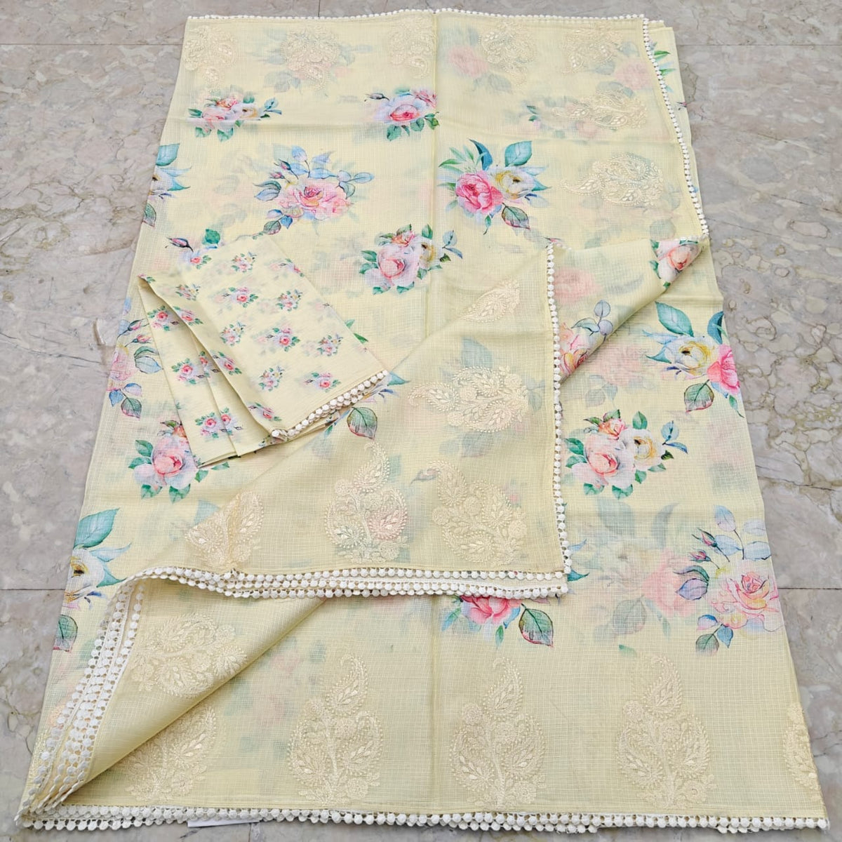 Soft Silk Kota Embroidery & Digital Print Saree