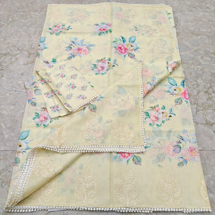 Soft Silk Kota Embroidery & Digital Print Saree