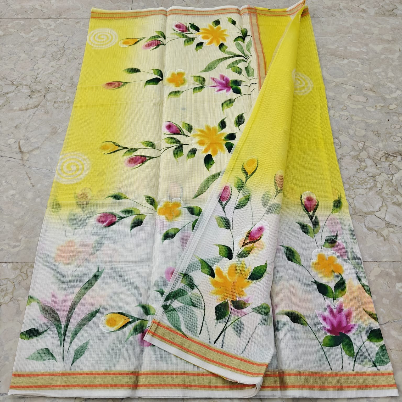 Cotton Kota Hand Brush Paint Saree