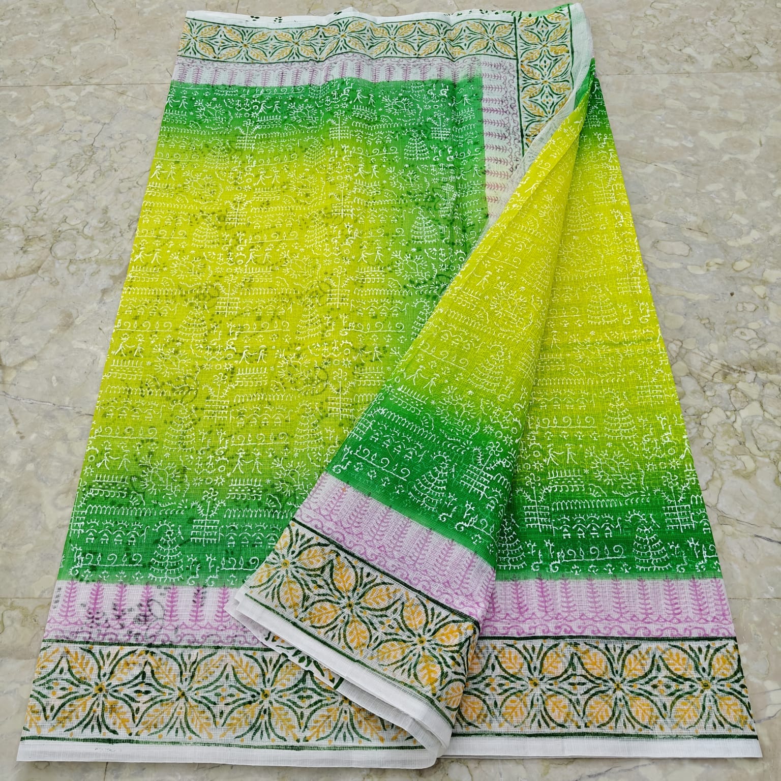 Kota Doria Hand Block Print Saree