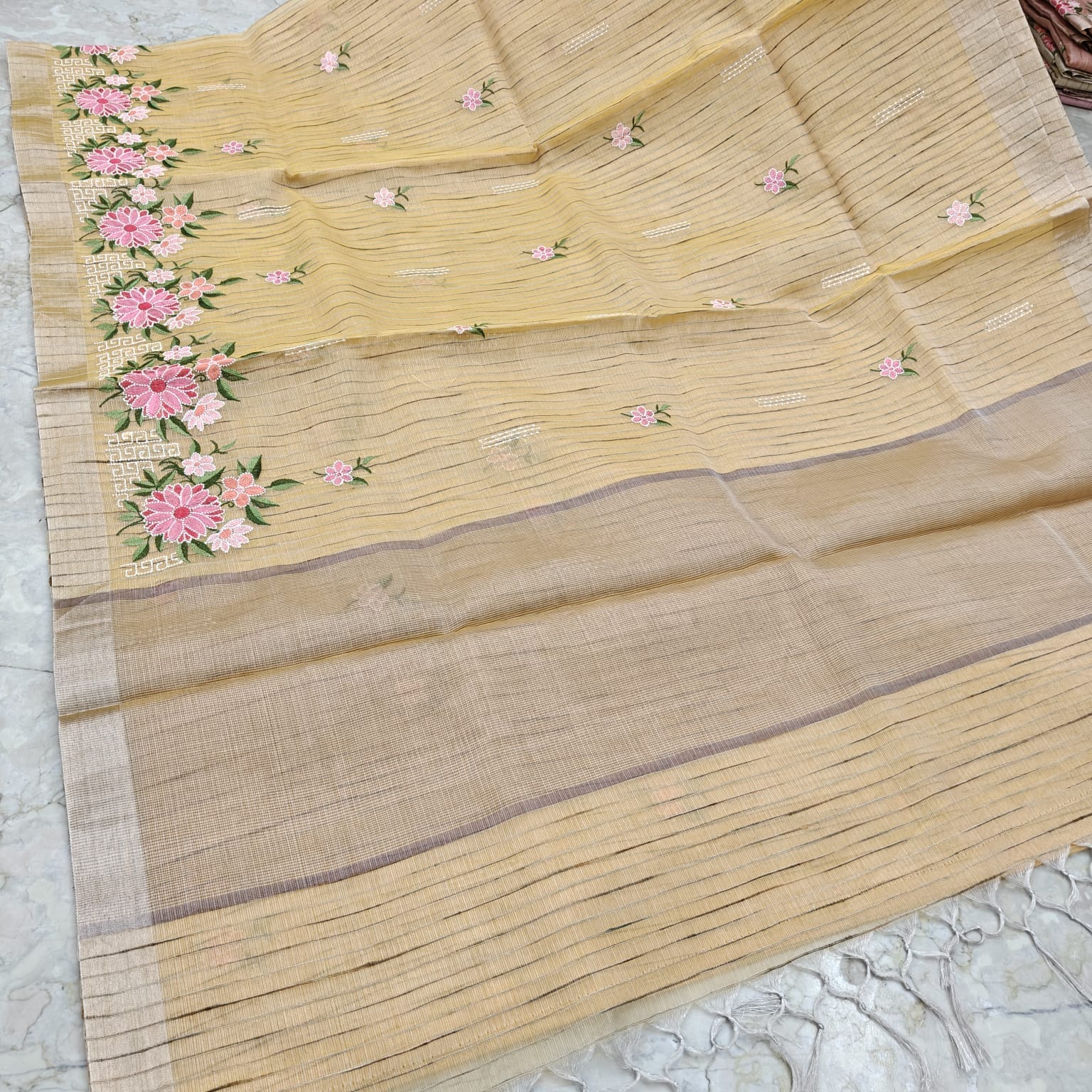 Linen Kota Saree with Embroidery Work