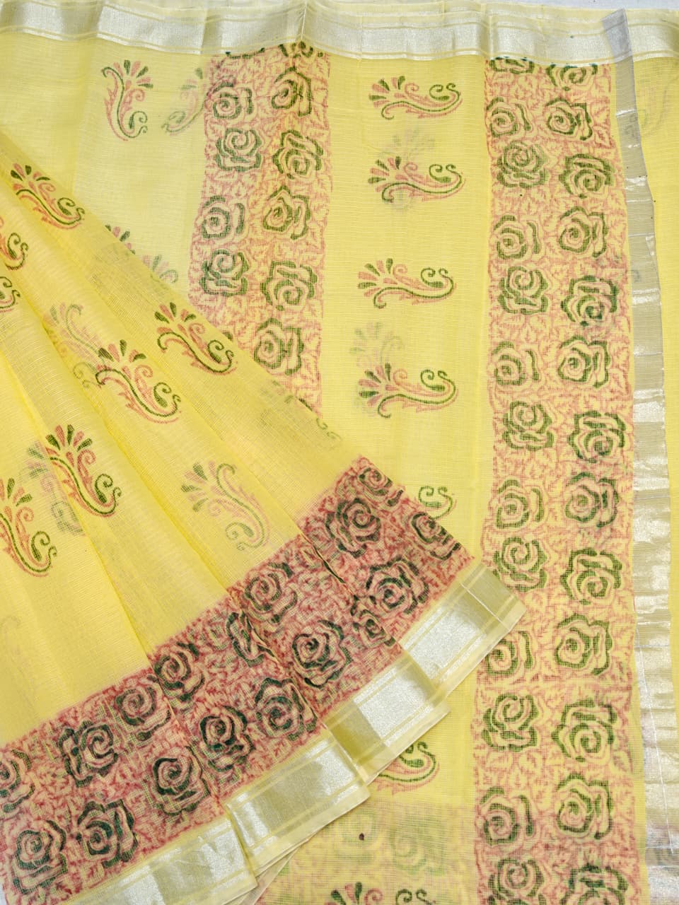 Kota Doria Soft Cotton Hand Block Printed Saree