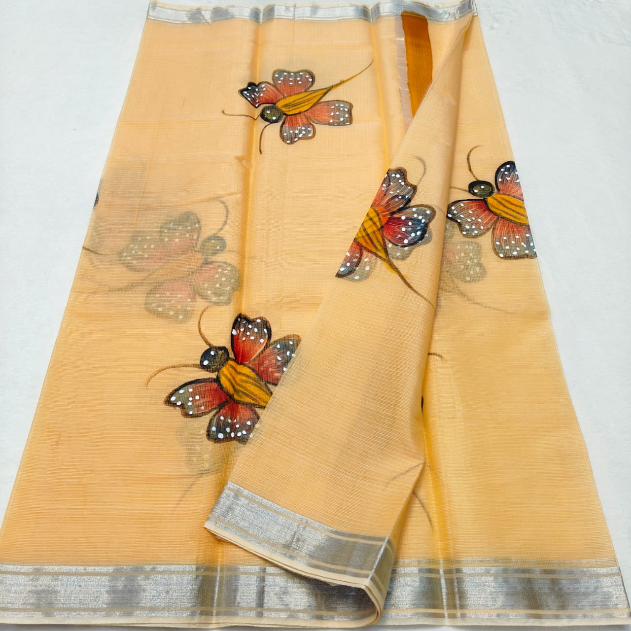 Kota Doria Soft Cotton Hand Painted Saree