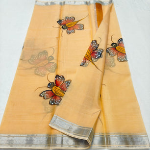 Kota Doria Soft Cotton Hand Painted Saree