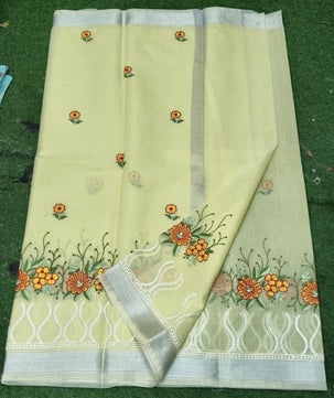 Kota Cotton Embroidery Work Saree