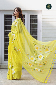 Mulmul Cotton Saree with Hand Painting