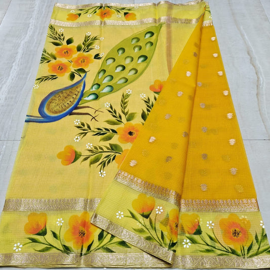 Kota Weaving & Hand Brush Paint Saree